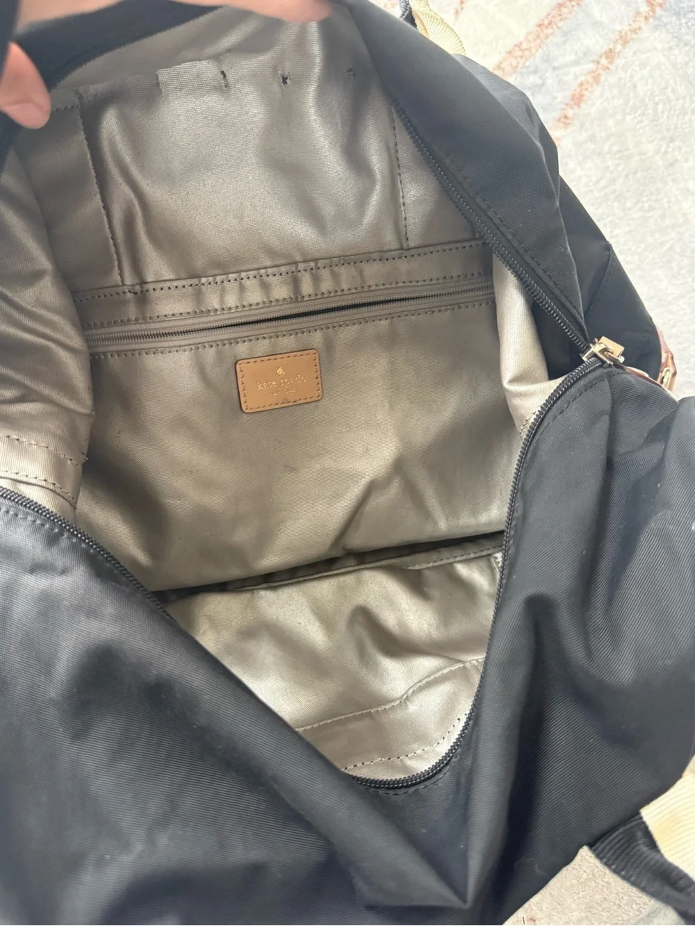 kate spade Black Nylon Shoulder Tote with Cream Straps